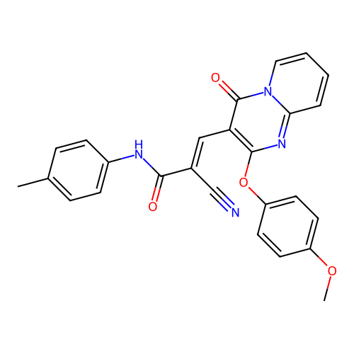 (2E)-2-cyano-3-[2-(4-methoxyphenoxy)-4-oxo-4H-pyrido[1,2-a]pyrimidin-3-yl]-N-(4-methylphenyl)prop-2-enamide structure