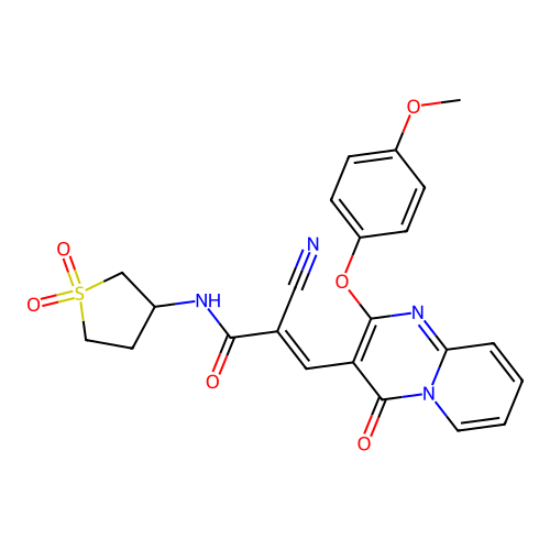 (2E)-2-cyano-N-(1,1-dioxidotetrahydrothiophen-3-yl)-3-[2-(4-methoxyphenoxy)-4-oxo-4H-pyrido[1,2-a]pyrimidin-3-yl]prop-2-enamide structure