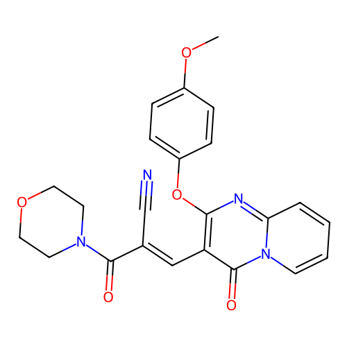 (2E)-3-[2-(4-methoxyphenoxy)-4-oxo(5-hydropyridino[1,2-a]pyrimidin-3-yl)]-2-(m orpholin-4-ylcarbonyl)prop-2-enenitrile structure