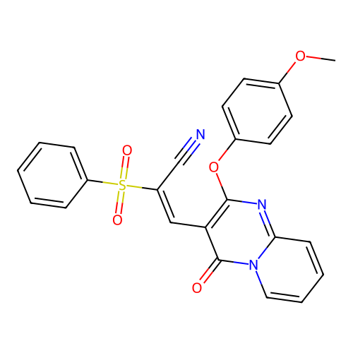 (2E)-2-(BENZENESULFONYL)-3-[2-(4-METHOXYPHENOXY)-4-OXO-4H-PYRIDO[1,2-A]PYRIMIDIN-3-YL]PROP-2-ENENITRILE structure