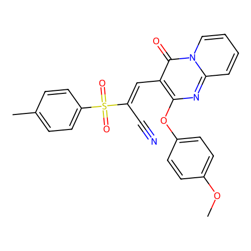 (E)-3-(2-(4-methoxyphenoxy)-4-oxo-4H-pyrido[1,2-a]pyrimidin-3-yl)-2-tosylacrylonitrile structure
