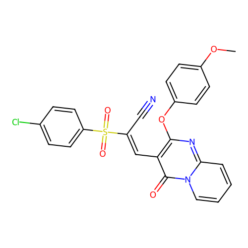 (2E)-2-(4-CHLOROBENZENESULFONYL)-3-[2-(4-METHOXYPHENOXY)-4-OXO-4H-PYRIDO[1,2-A]PYRIMIDIN-3-YL]PROP-2-ENENITRILE structure