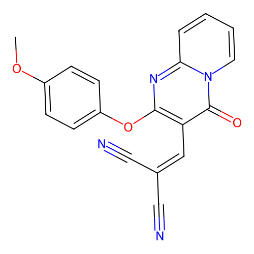 {[2-(4-methoxyphenoxy)-4-oxo-4H-pyrido[1,2-a]pyrimidin-3-yl]methylidene}propanedinitrile structure