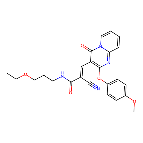 (2E)-2-cyano-N-(3-ethoxypropyl)-3-[2-(4-methoxyphenoxy)-4-oxo-4H-pyrido[1,2-a]pyrimidin-3-yl]prop-2-enamide structure