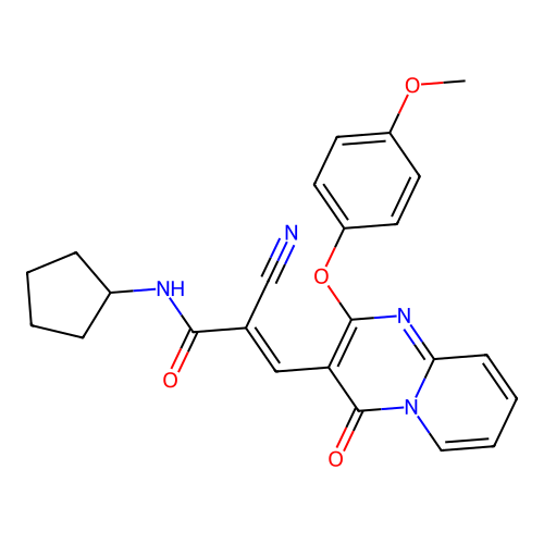(2E)-2-cyano-N-cyclopentyl-3-[2-(4-methoxyphenoxy)-4-oxo-4H-pyrido[1,2-a]pyrimidin-3-yl]prop-2-enamide structure
