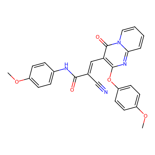 (2E)-2-cyano-3-[2-(4-methoxyphenoxy)-4-oxo-4H-pyrido[1,2-a]pyrimidin-3-yl]-N-(4-methoxyphenyl)prop-2-enamide structure