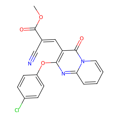 (E)-methyl 3-(2-(4-chlorophenoxy)-4-oxo-4H-pyrido[1,2-a]pyrimidin-3-yl)-2-cyanoacrylate structure