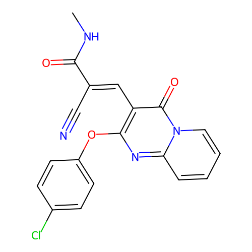 (2E)-3-[2-(4-chlorophenoxy)-4-oxo-4H-pyrido[1,2-a]pyrimidin-3-yl]-2-cyano-N-methylprop-2-enamide structure