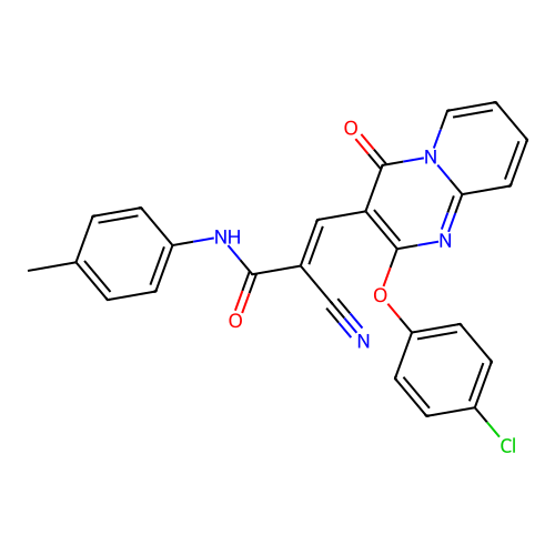 (2E)-3-[2-(4-chlorophenoxy)-4-oxo-4H-pyrido[1,2-a]pyrimidin-3-yl]-2-cyano-N-(4-methylphenyl)prop-2-enamide structure