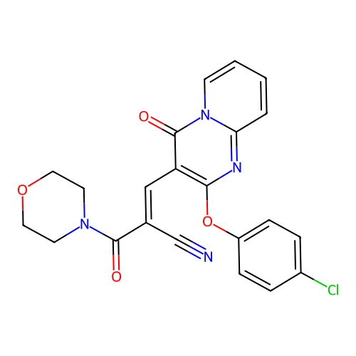 (2E)-3-[2-(4-chlorophenoxy)-4-oxo-4H-pyrido[1,2-a]pyrimidin-3-yl]-2-(morpholin-4-ylcarbonyl)prop-2-enenitrile structure