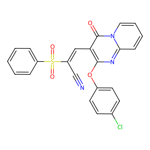 (2E)-2-(BENZENESULFONYL)-3-[2-(4-CHLOROPHENOXY)-4-OXO-4H-PYRIDO[1,2-A]PYRIMIDIN-3-YL]PROP-2-ENENITRILE structure