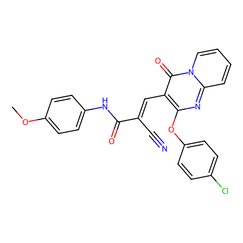 (2E)-3-[2-(4-chlorophenoxy)-4-oxo-4H-pyrido[1,2-a]pyrimidin-3-yl]-2-cyano-N-(4-methoxyphenyl)prop-2-enamide structure