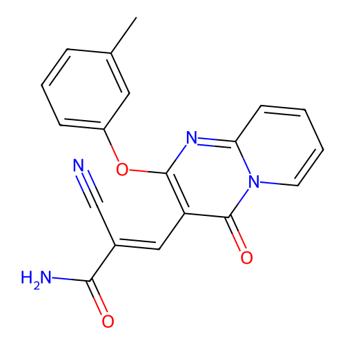 (2E)-2-cyano-3-[2-(3-methylphenoxy)-4-oxo-4H-pyrido[1,2-a]pyrimidin-3-yl]prop-2-enamide structure