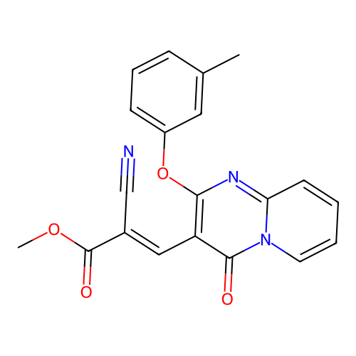 (E)-methyl 2-cyano-3-(4-oxo-2-(m-tolyloxy)-4H-pyrido[1,2-a]pyrimidin-3-yl)acrylate structure