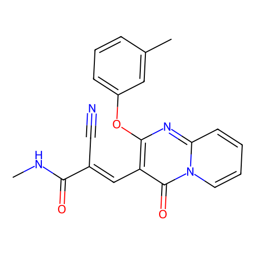 (2E)-2-cyano-N-methyl-3-[2-(3-methylphenoxy)-4-oxo-4H-pyrido[1,2-a]pyrimidin-3-yl]prop-2-enamide structure