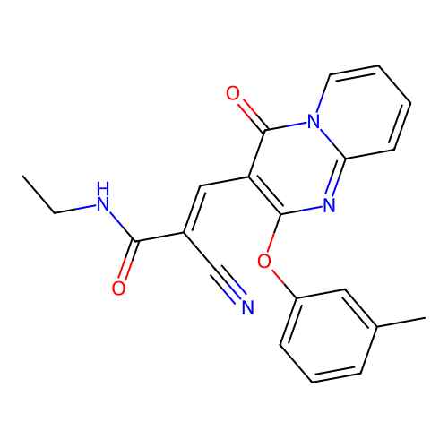 (2E)-2-cyano-N-ethyl-3-[2-(3-methylphenoxy)-4-oxo-4H-pyrido[1,2-a]pyrimidin-3-yl]prop-2-enamide structure