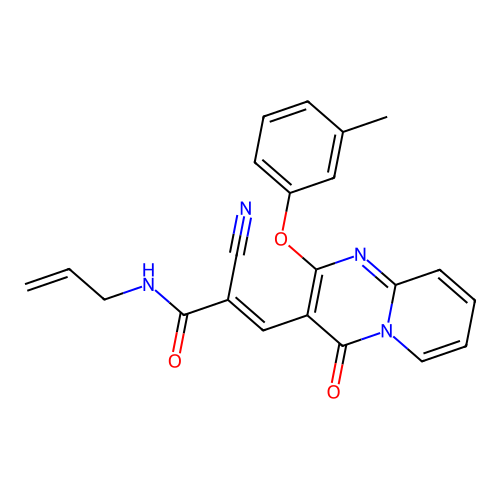 (2E)-2-cyano-3-[2-(3-methylphenoxy)-4-oxo-4H-pyrido[1,2-a]pyrimidin-3-yl]-N-(prop-2-en-1-yl)prop-2-enamide structure