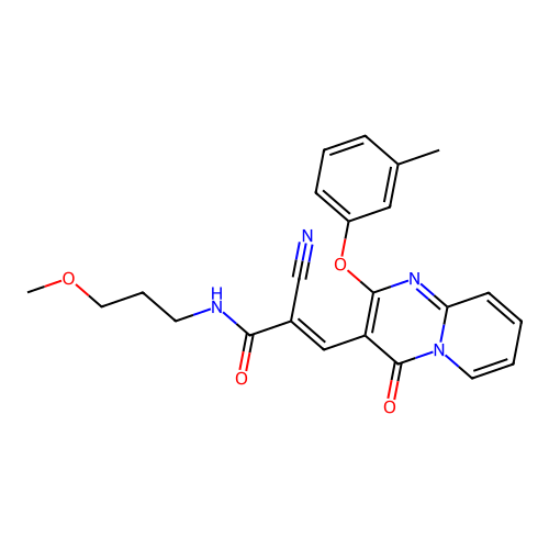 (2E)-2-cyano-N-(3-methoxypropyl)-3-[2-(3-methylphenoxy)-4-oxo-4H-pyrido[1,2-a]pyrimidin-3-yl]prop-2-enamide structure