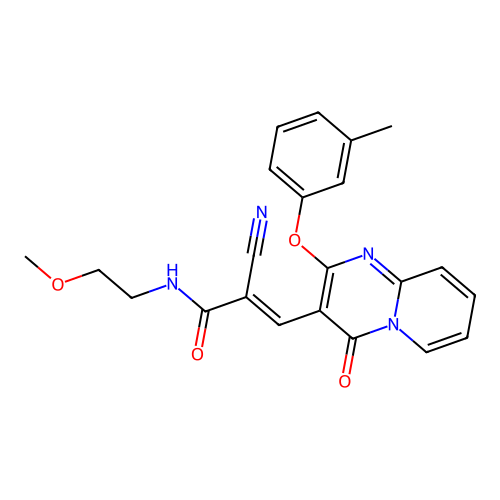 (2E)-2-cyano-N-(2-methoxyethyl)-3-[2-(3-methylphenoxy)-4-oxo-4H-pyrido[1,2-a]pyrimidin-3-yl]prop-2-enamide structure