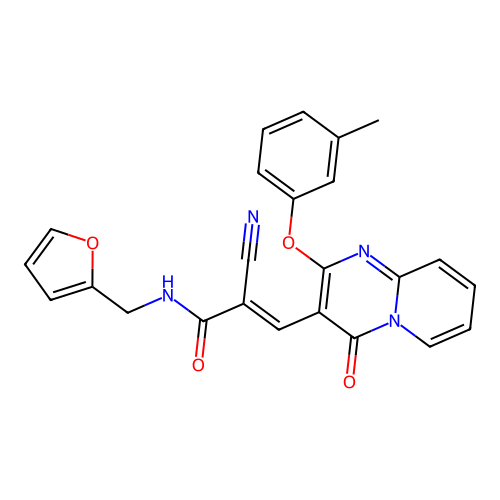 (2E)-2-cyano-N-(furan-2-ylmethyl)-3-[2-(3-methylphenoxy)-4-oxo-4H-pyrido[1,2-a]pyrimidin-3-yl]prop-2-enamide structure