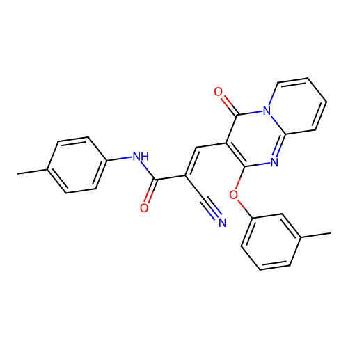 (2E)-2-cyano-3-[2-(3-methylphenoxy)-4-oxo-4H-pyrido[1,2-a]pyrimidin-3-yl]-N-(4-methylphenyl)prop-2-enamide structure