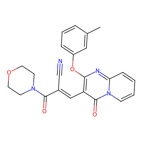 (2E)-3-[2-(3-methylphenoxy)-4-oxo(5-hydropyridino[1,2-a]pyrimidin-3-yl)]-2-(mo rpholin-4-ylcarbonyl)prop-2-enenitrile structure
