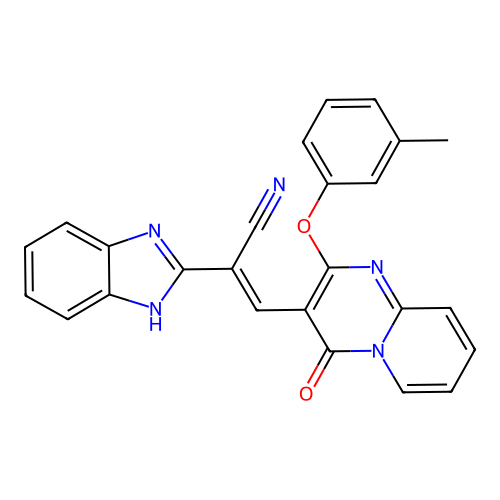 (2E)-2-(1H-1,3-BENZODIAZOL-2-YL)-3-[2-(3-METHYLPHENOXY)-4-OXO-4H-PYRIDO[1,2-A]PYRIMIDIN-3-YL]PROP-2-ENENITRILE structure