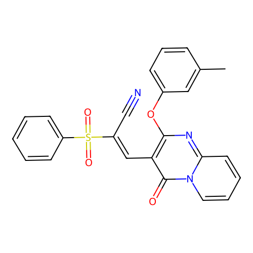 (2E)-2-(BENZENESULFONYL)-3-[2-(3-METHYLPHENOXY)-4-OXO-4H-PYRIDO[1,2-A]PYRIMIDIN-3-YL]PROP-2-ENENITRILE structure