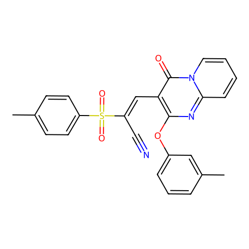 (E)-3-(4-oxo-2-(m-tolyloxy)-4H-pyrido[1,2-a]pyrimidin-3-yl)-2-tosylacrylonitrile structure