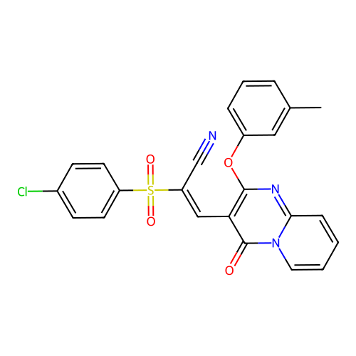(2E)-2-(4-CHLOROBENZENESULFONYL)-3-[2-(3-METHYLPHENOXY)-4-OXO-4H-PYRIDO[1,2-A]PYRIMIDIN-3-YL]PROP-2-ENENITRILE structure