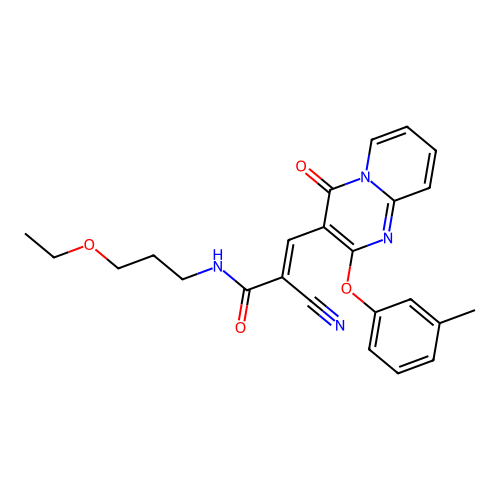 (2E)-2-cyano-N-(3-ethoxypropyl)-3-[2-(3-methylphenoxy)-4-oxo-4H-pyrido[1,2-a]pyrimidin-3-yl]prop-2-enamide structure