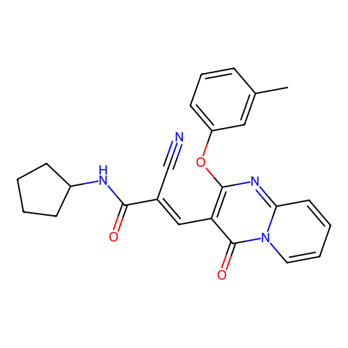 (2E)-2-cyano-N-cyclopentyl-3-[2-(3-methylphenoxy)-4-oxo-4H-pyrido[1,2-a]pyrimidin-3-yl]prop-2-enamide structure