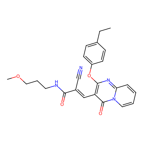 (2E)-2-cyano-3-[2-(4-ethylphenoxy)-4-oxo-4H-pyrido[1,2-a]pyrimidin-3-yl]-N-(3-methoxypropyl)prop-2-enamide structure