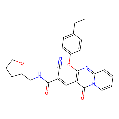 (2E)-2-cyano-3-[2-(4-ethylphenoxy)-4-oxo-4H-pyrido[1,2-a]pyrimidin-3-yl]-N-(tetrahydrofuran-2-ylmethyl)prop-2-enamide structure