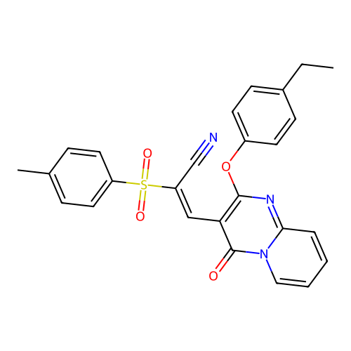 (E)-3-(2-(4-ethylphenoxy)-4-oxo-4H-pyrido[1,2-a]pyrimidin-3-yl)-2-tosylacrylonitrile structure