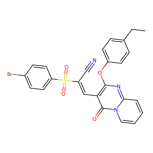 (2E)-2-[(4-bromophenyl)sulfonyl]-3-[2-(4-ethylphenoxy)-4-oxo-4H-pyrido[1,2-a]pyrimidin-3-yl]prop-2-enenitrile structure