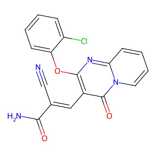 (2E)-3-[2-(2-chlorophenoxy)-4-oxo-4H-pyrido[1,2-a]pyrimidin-3-yl]-2-cyanoprop-2-enamide structure
