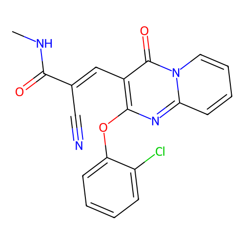 (2E)-3-[2-(2-chlorophenoxy)-4-oxo-4H-pyrido[1,2-a]pyrimidin-3-yl]-2-cyano-N-methylprop-2-enamide structure