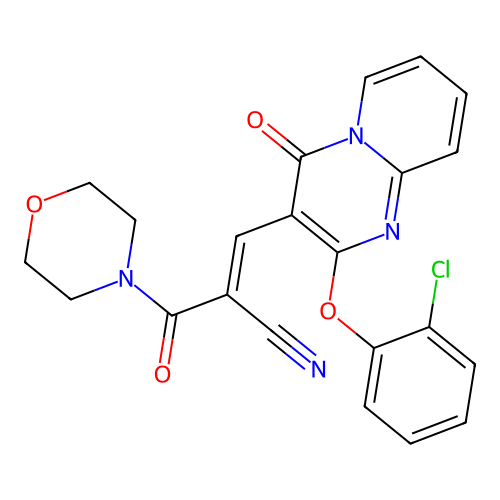 (2E)-3-[2-(2-chlorophenoxy)-4-oxo-4H-pyrido[1,2-a]pyrimidin-3-yl]-2-(morpholin-4-ylcarbonyl)prop-2-enenitrile structure