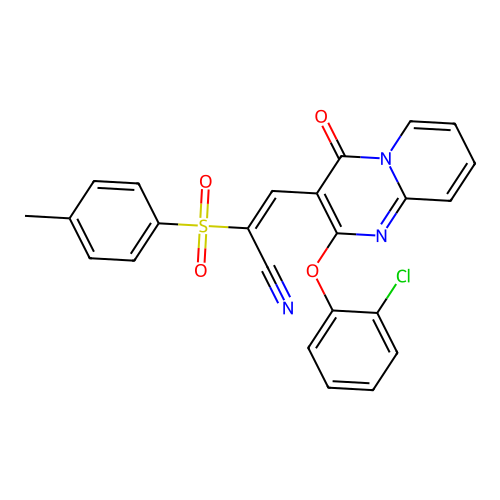 (E)-3-(2-(2-chlorophenoxy)-4-oxo-4H-pyrido[1,2-a]pyrimidin-3-yl)-2-tosylacrylonitrile structure