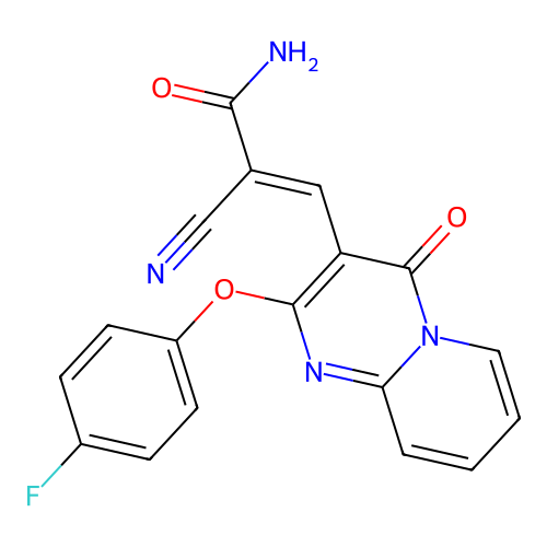 (2E)-2-cyano-3-[2-(4-fluorophenoxy)-4-oxo-4H-pyrido[1,2-a]pyrimidin-3-yl]prop-2-enamide structure