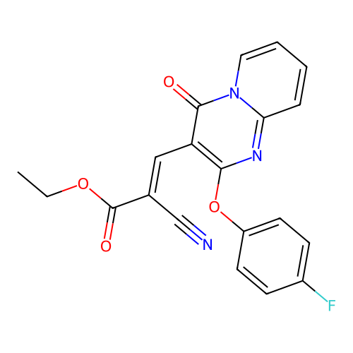 ethyl (2E)-2-cyano-3-[2-(4-fluorophenoxy)-4-oxo-4H-pyrido[1,2-a]pyrimidin-3-yl]prop-2-enoate structure