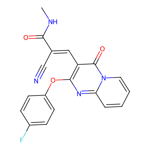 (2E)-2-cyano-3-[2-(4-fluorophenoxy)-4-oxo-4H-pyrido[1,2-a]pyrimidin-3-yl]-N-methylprop-2-enamide structure