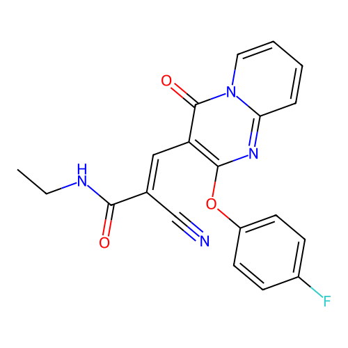 (2E)-2-cyano-N-ethyl-3-[2-(4-fluorophenoxy)-4-oxo-4H-pyrido[1,2-a]pyrimidin-3-yl]prop-2-enamide structure