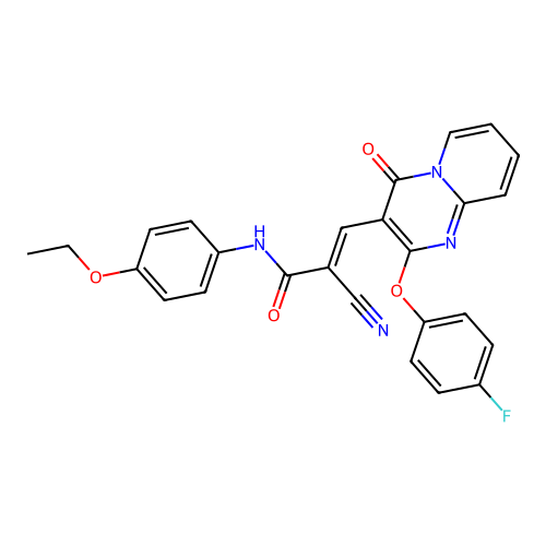(2E)-2-cyano-N-(4-ethoxyphenyl)-3-[2-(4-fluorophenoxy)-4-oxo-4H-pyrido[1,2-a]pyrimidin-3-yl]prop-2-enamide structure