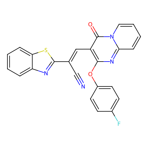 (2E)-2-(1,3-benzothiazol-2-yl)-3-[2-(4-fluorophenoxy)-4-oxo-4H-pyrido[1,2-a]pyrimidin-3-yl]prop-2-enenitrile structure