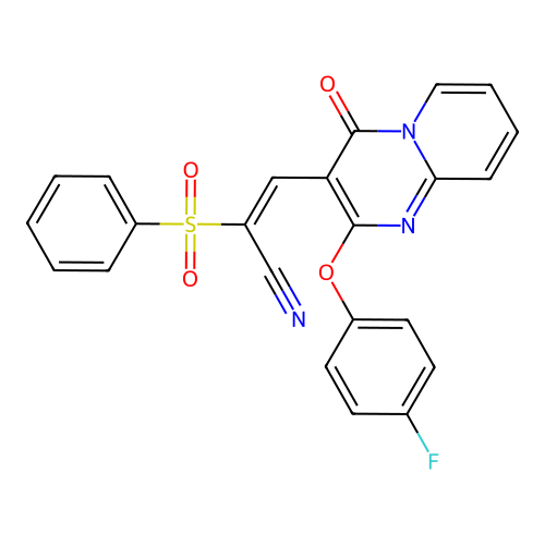 (2E)-2-(BENZENESULFONYL)-3-[2-(4-FLUOROPHENOXY)-4-OXO-4H-PYRIDO[1,2-A]PYRIMIDIN-3-YL]PROP-2-ENENITRILE structure