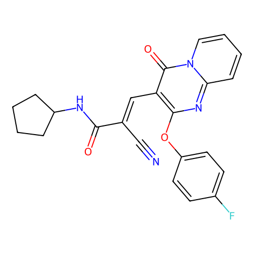 (2E)-2-cyano-N-cyclopentyl-3-[2-(4-fluorophenoxy)-4-oxo-4H-pyrido[1,2-a]pyrimidin-3-yl]prop-2-enamide structure