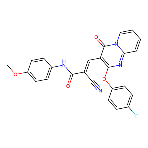 (2E)-2-cyano-3-[2-(4-fluorophenoxy)-4-oxo-4H-pyrido[1,2-a]pyrimidin-3-yl]-N-(4-methoxyphenyl)prop-2-enamide structure