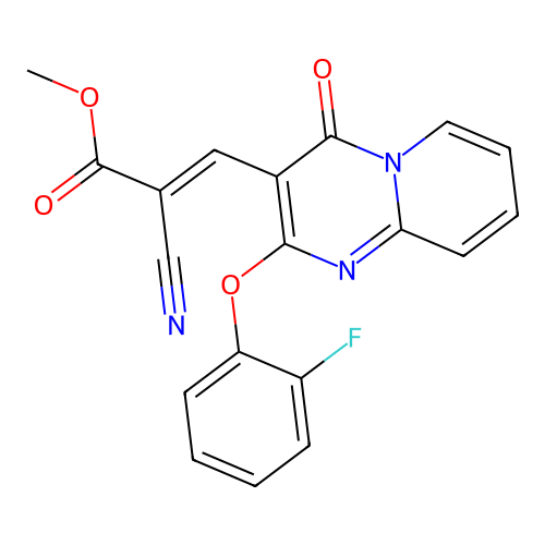 methyl (2E)-2-cyano-3-[2-(2-fluorophenoxy)-4-oxo-4H-pyrido[1,2-a]pyrimidin-3-yl]prop-2-enoate structure